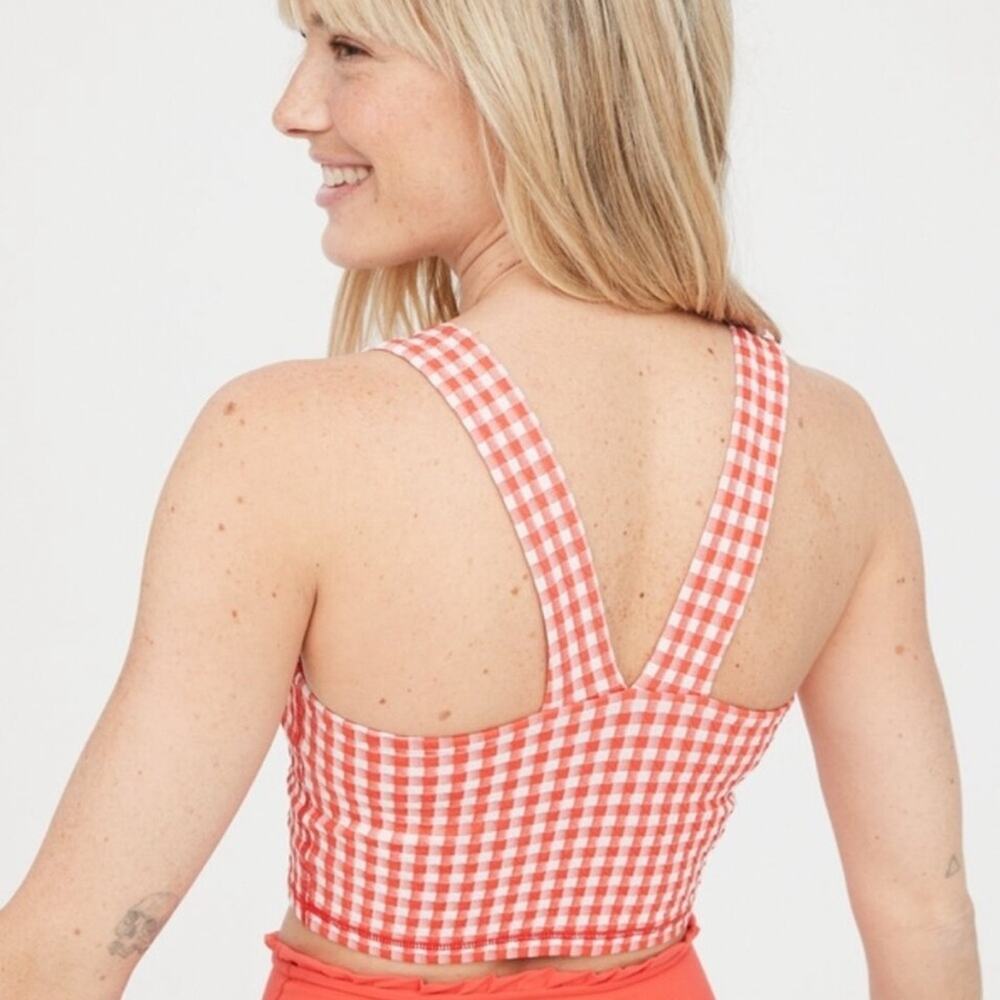 Offline by aerie Red & White Gingham Square Neck Crop Top Shelf‎ Bra Sz XL NEW - Picture 2 of 8